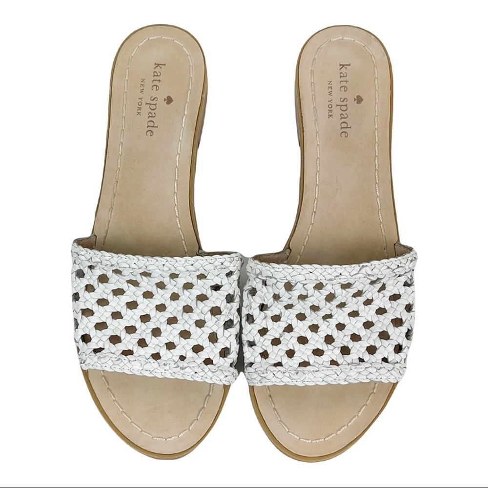 KATE Spade Berlin Woven Leather Flat Sandals White Size 7.5